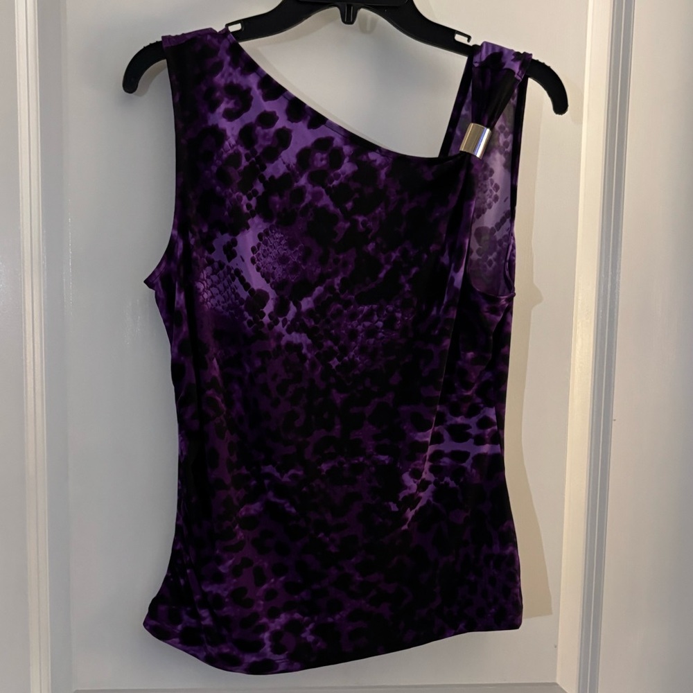 Bold Elements Asymmetric One-Shoulder Purple Animal Print Tank Top Sz L petite